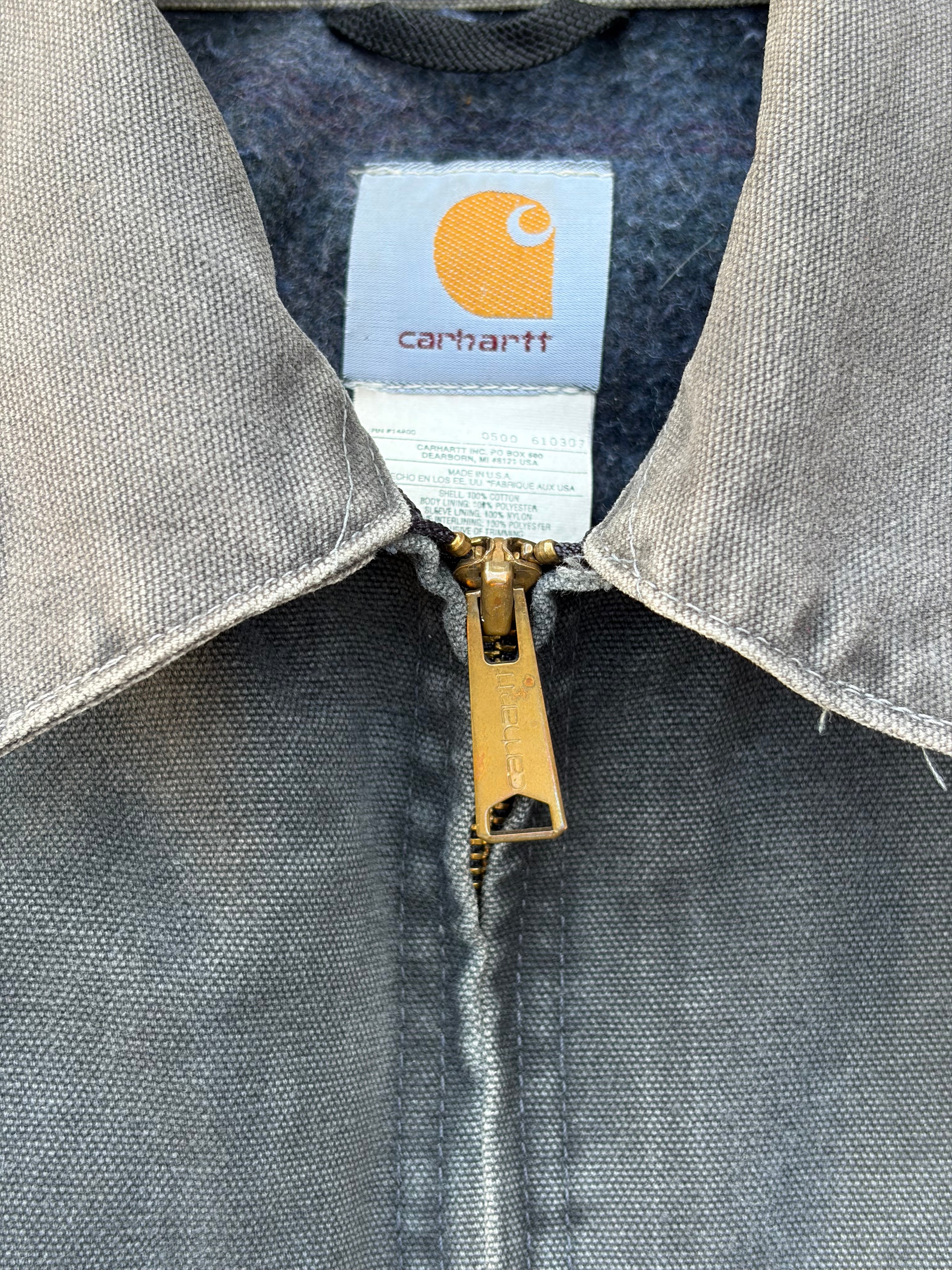 Vintage 90s Carhartt J97 PTL Detroit Jacket Black Fade Tan Collar USA Made Blanket Lined M