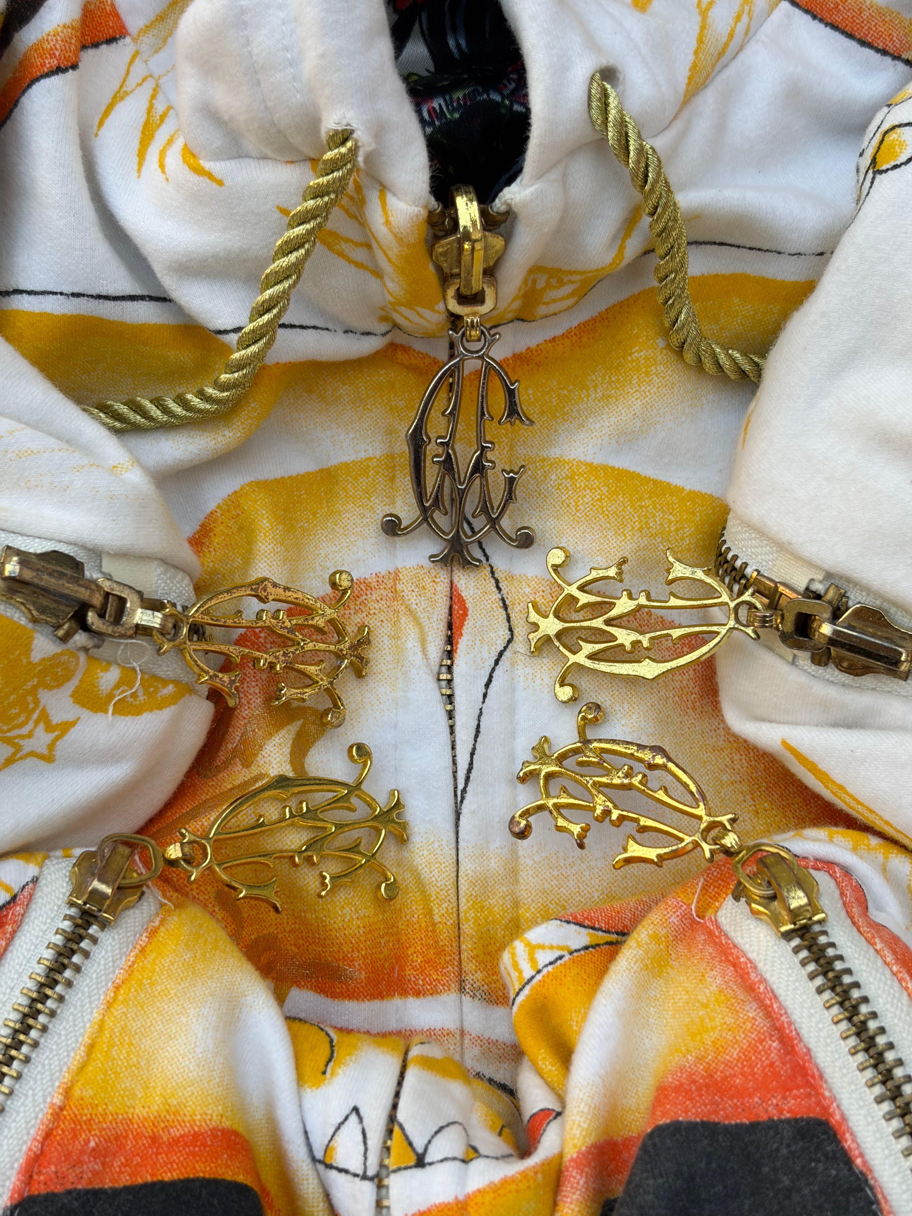 Christian Audigier Reversible Skull Hoodie Detachable Sleeves Y2K Rare L