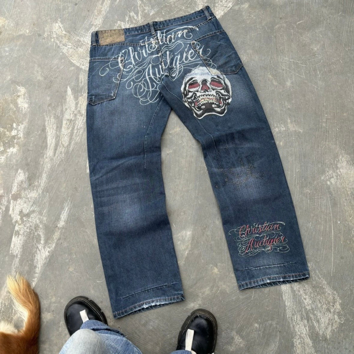 Vintage Christian Audigier Spell Out Jeans 38