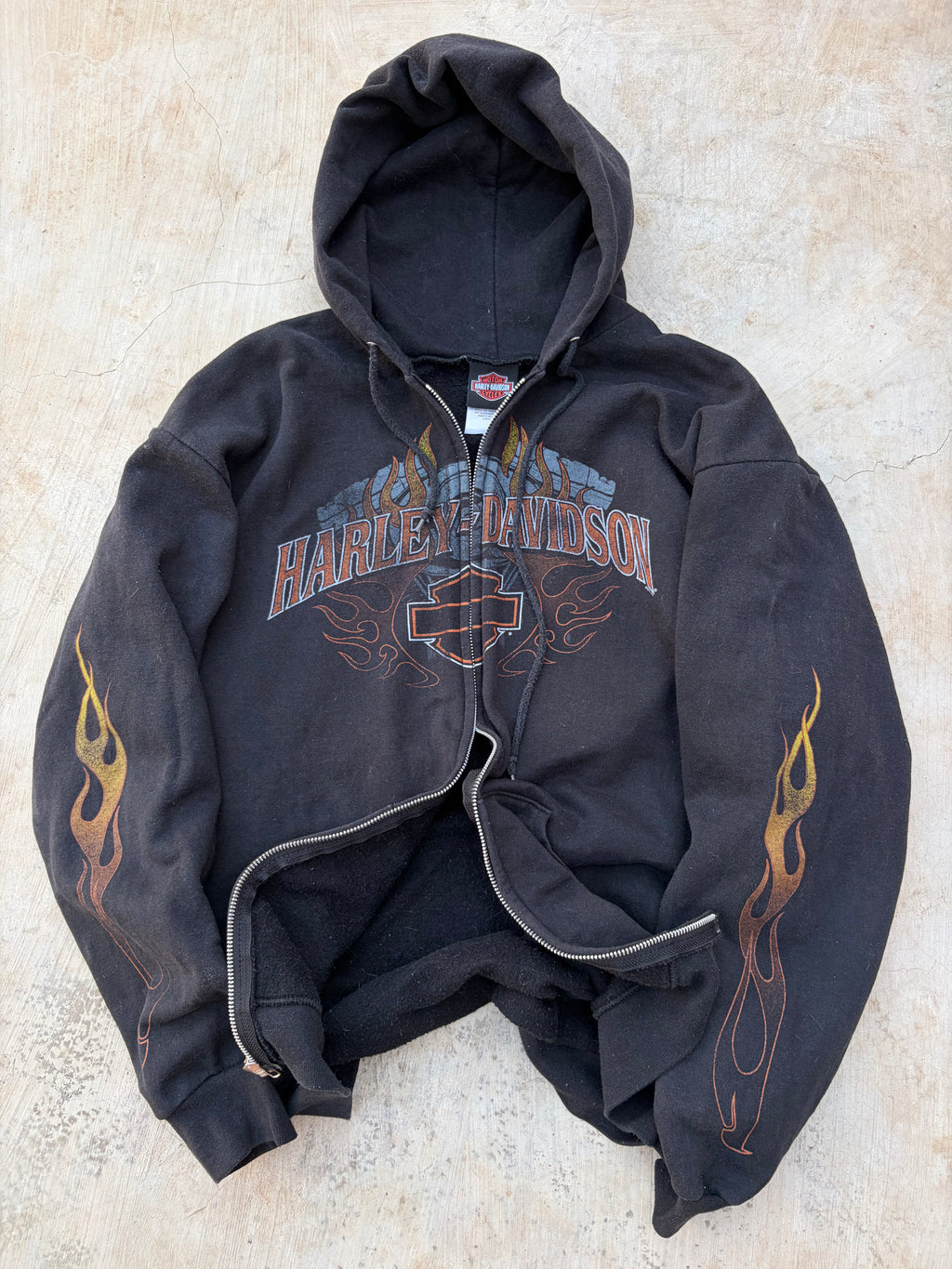 Vintage 2011 Y2K Harley-Davidson Flame Sleeve Full-Zip Hoodie L