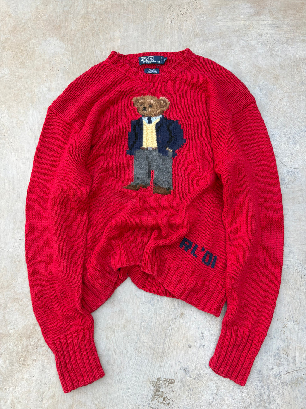 Rare 2001 Vintage Polo Ralph Lauren Polo Bear Sweater Hand Knit L/XL