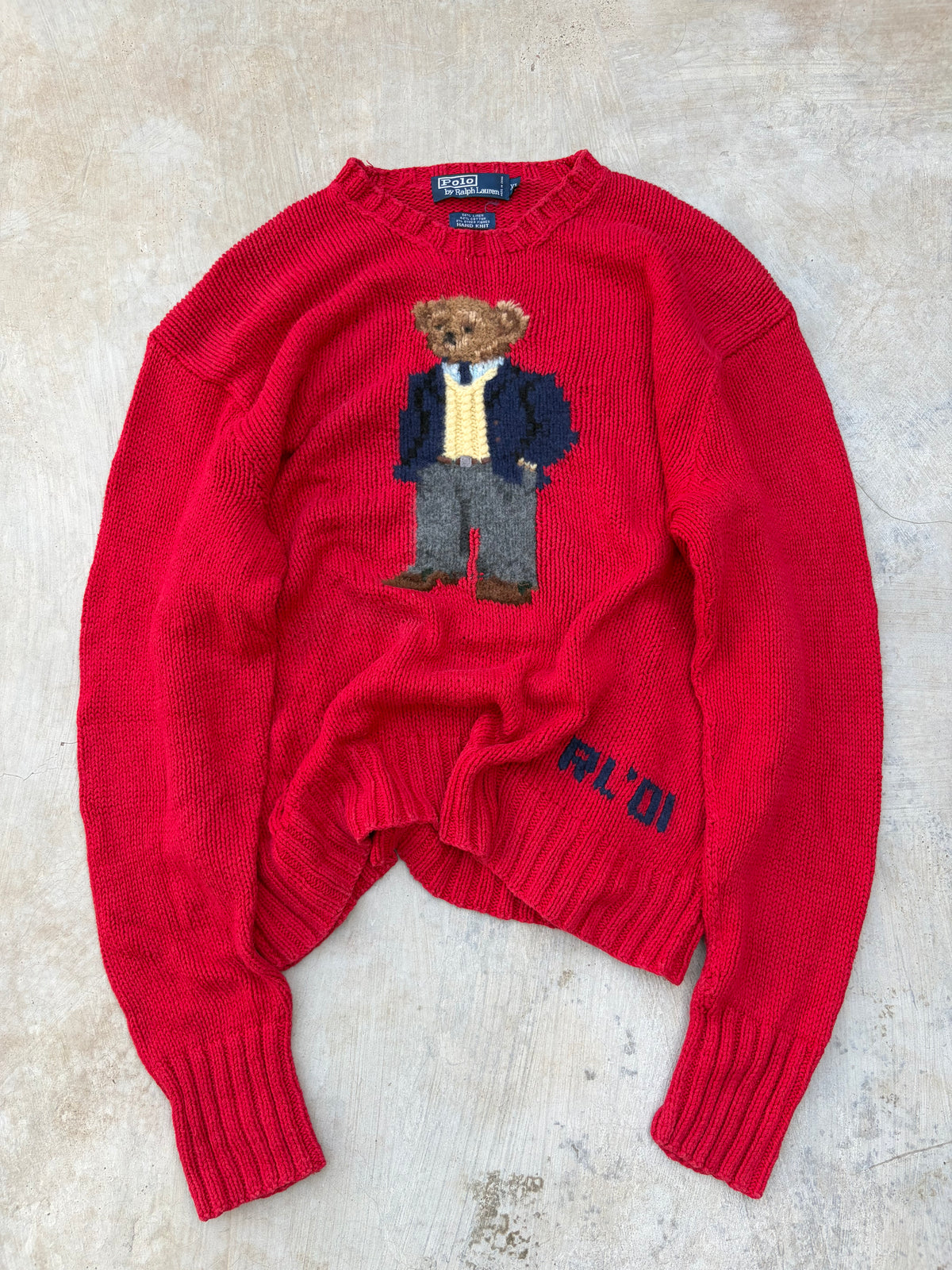 Rare 2001 Vintage Polo Ralph Lauren Polo Bear Sweater Hand Knit L/XL