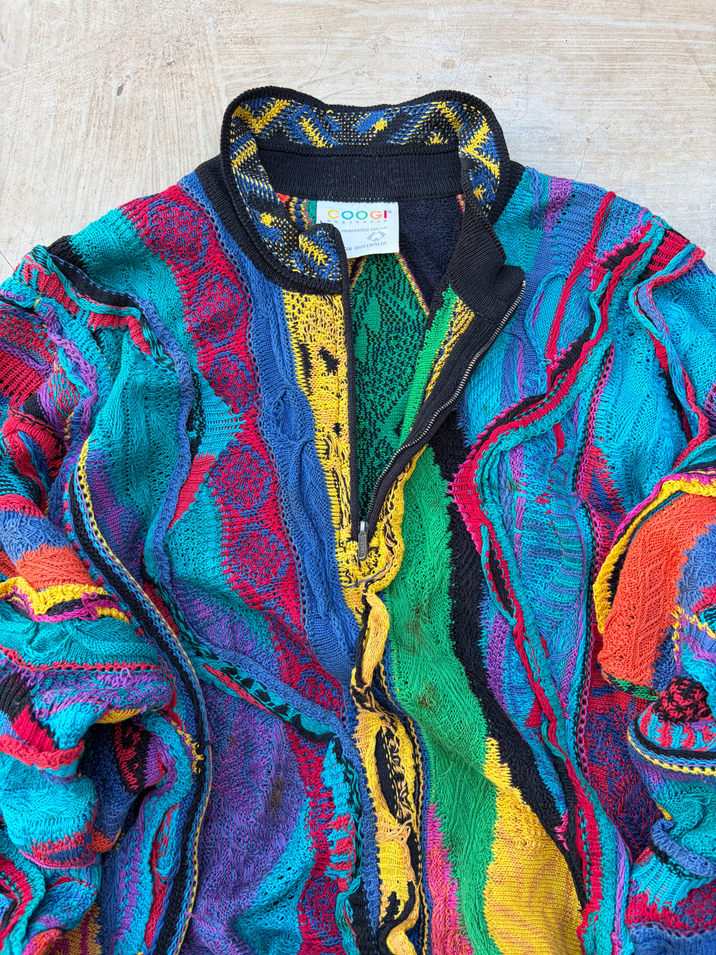 Vintage 90s COOGI Australia 3D Mercerised Cotton Zip Knit Sweater S