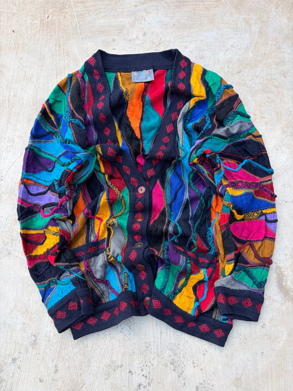 Vintage 90s Coogi Australia 3D Knit Pure New Wool Cardigan Sweater L
