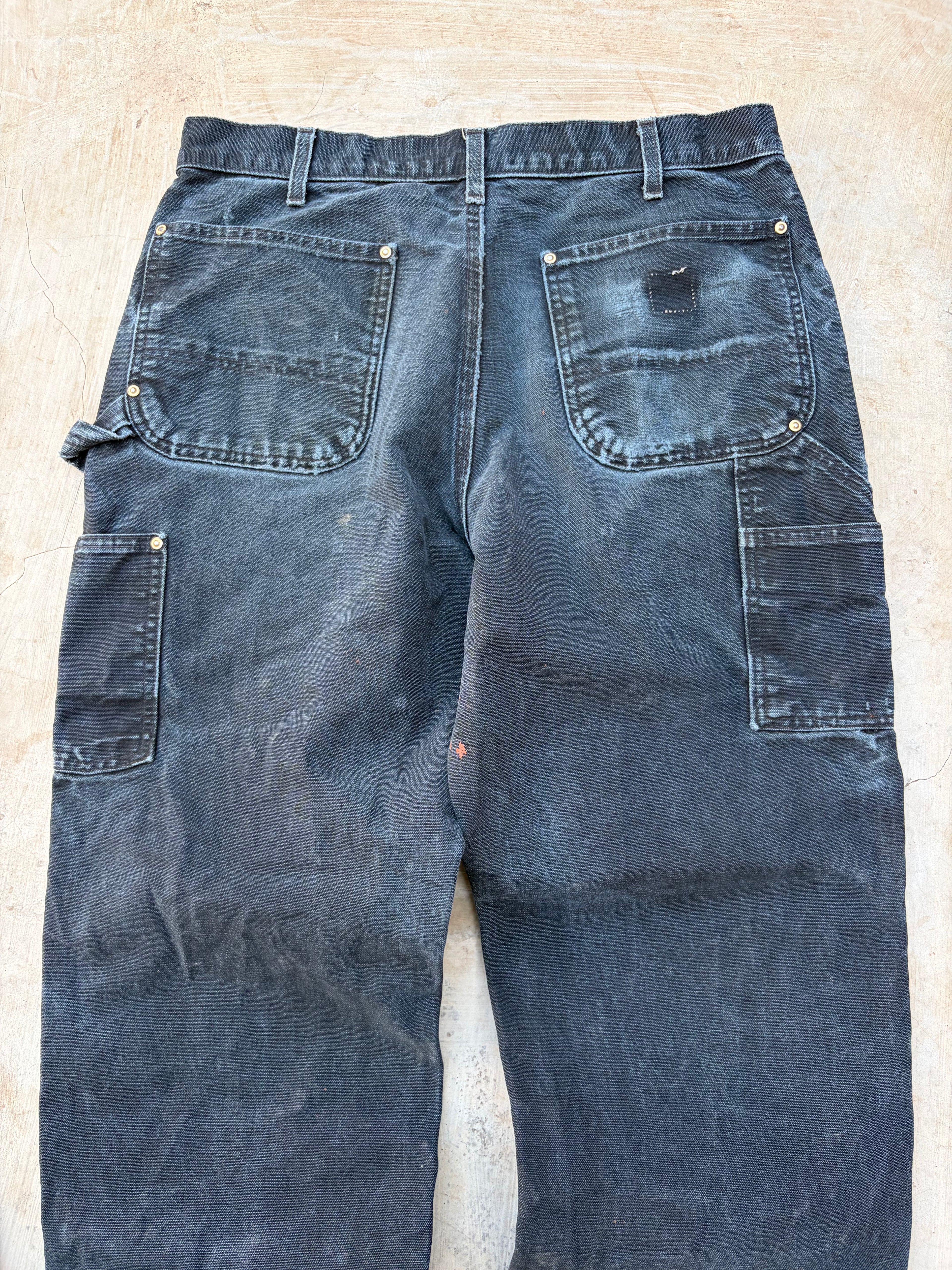 Carhartt Double Knee Carpenter Jeans Distressed Faded Black Workwear 34×30