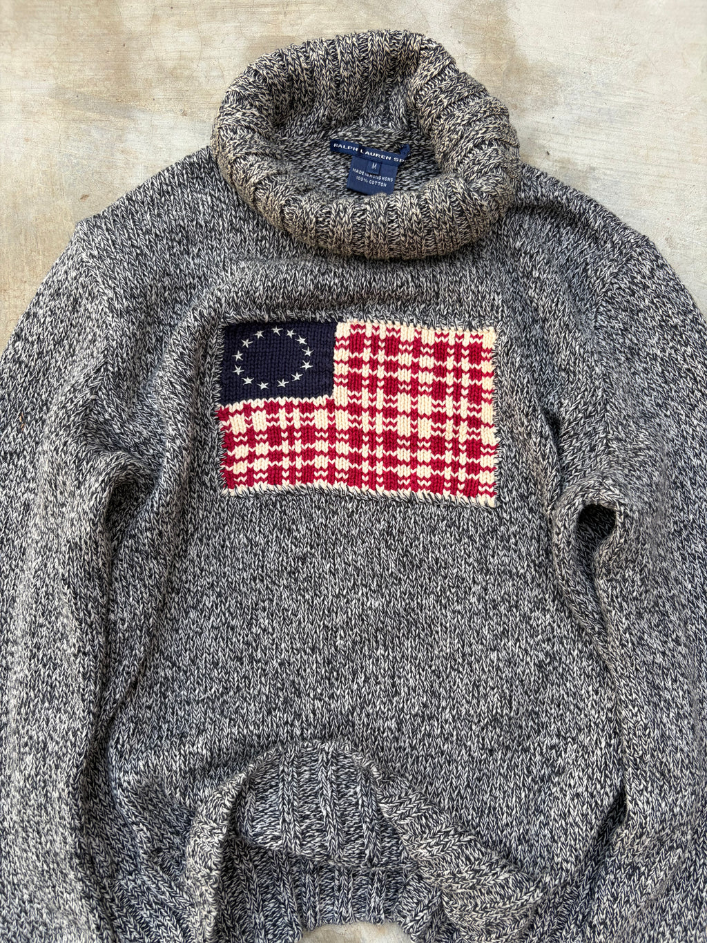 Rare 90s Vintage Ralph Lauren Polo American Flag Turtleneck Sweater S/M
