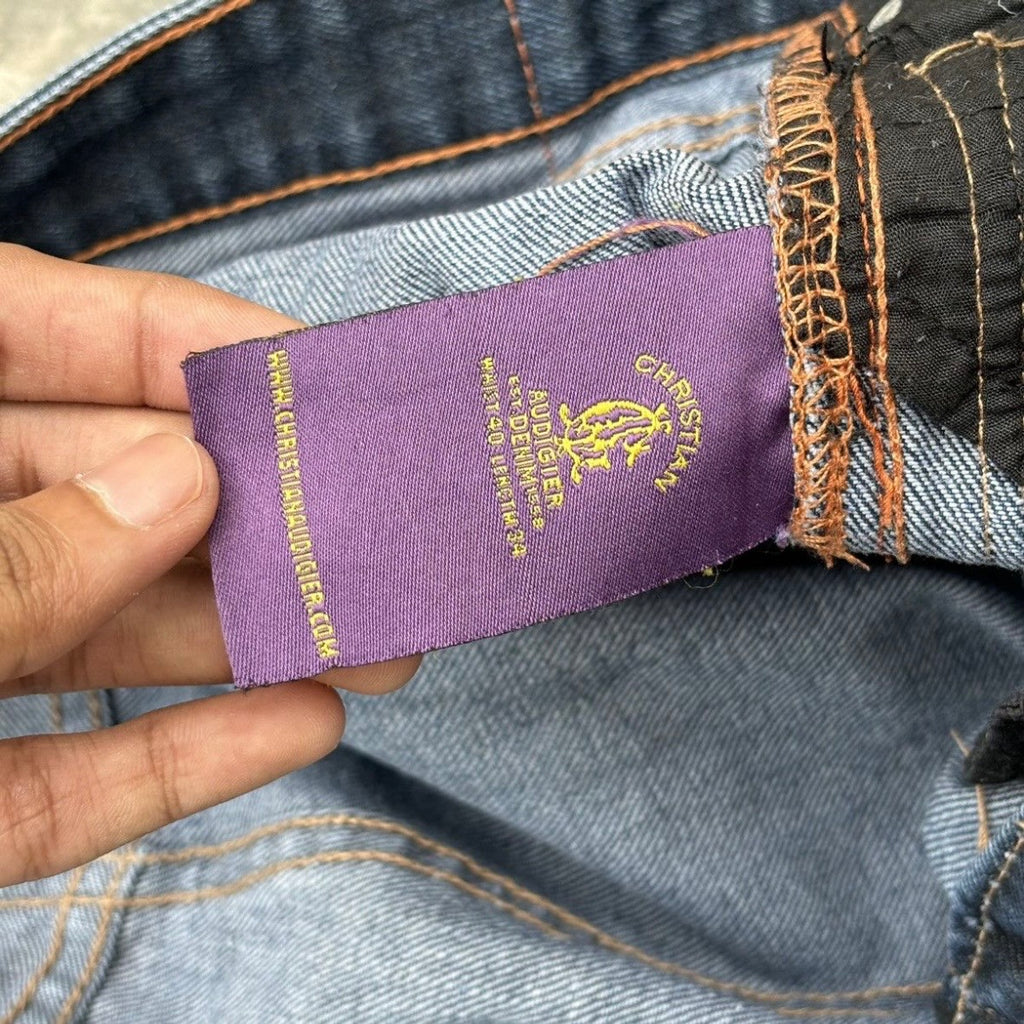 Vintage Christian Audigier Spell Out Jeans 38