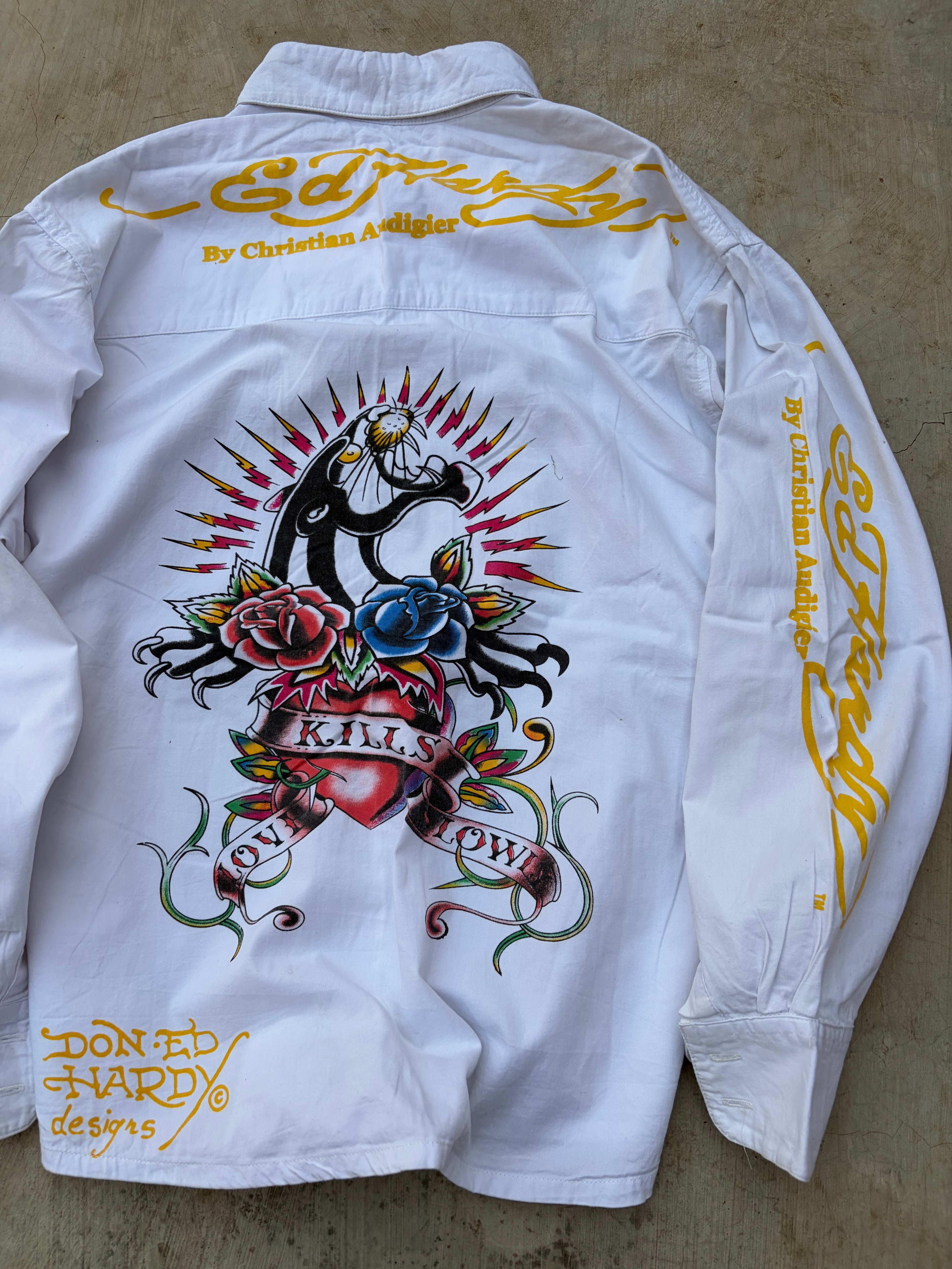 Vintage Ed Hardy Christian Audigier Panther & Heart Shirt L