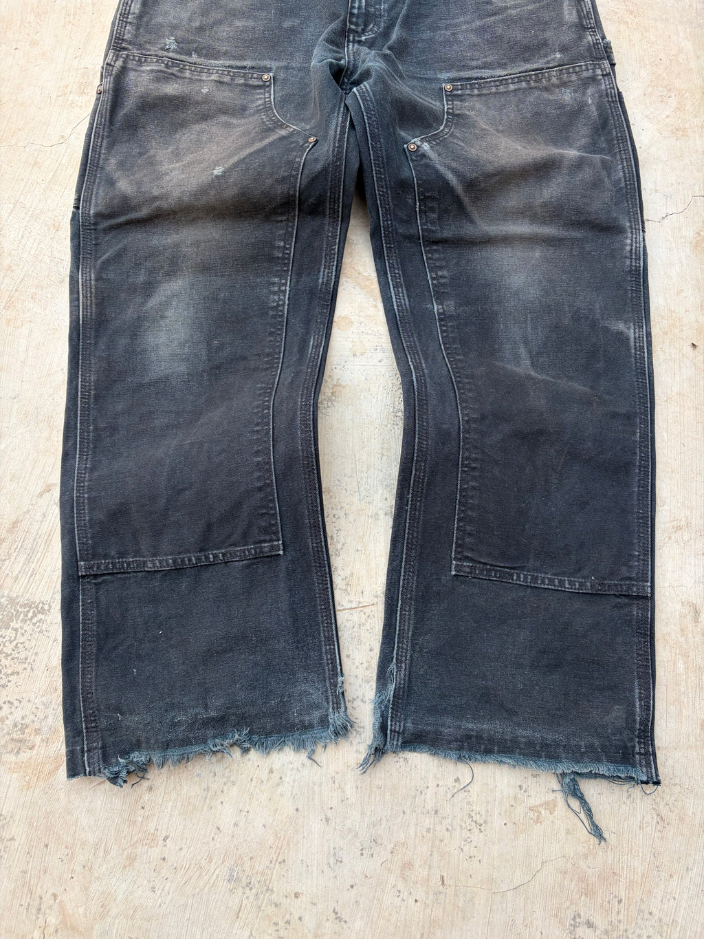 Carhartt Double Knee Carpenter Jeans DistressedFaded Black Cut Hem 34x29.5