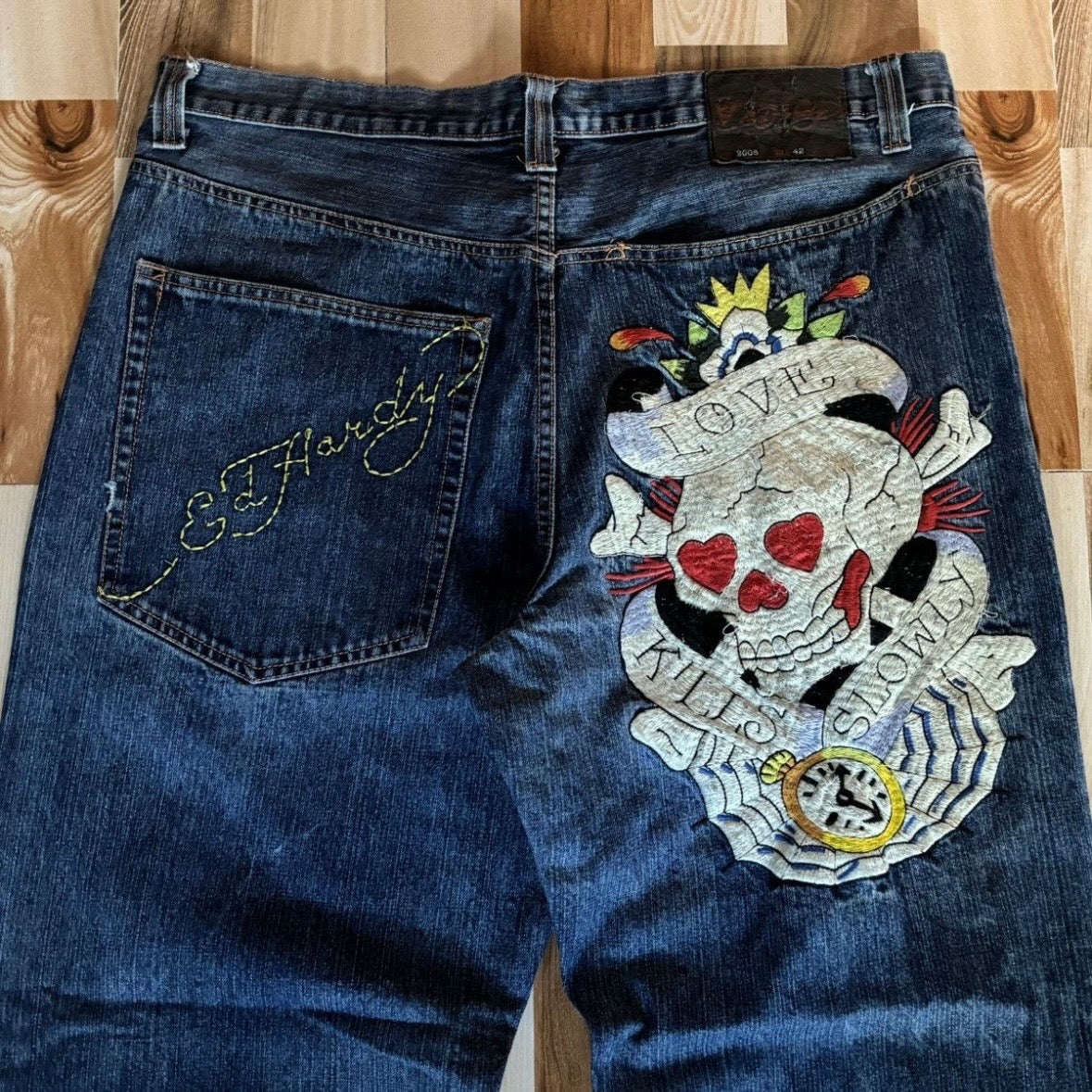 Vintage 00s Edhardy Skull Love Baggy Jeans 42