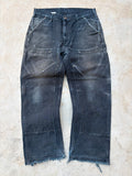 Carhartt Double Knee Carpenter Jeans DistressedFaded Black Cut Hem 34x29.5