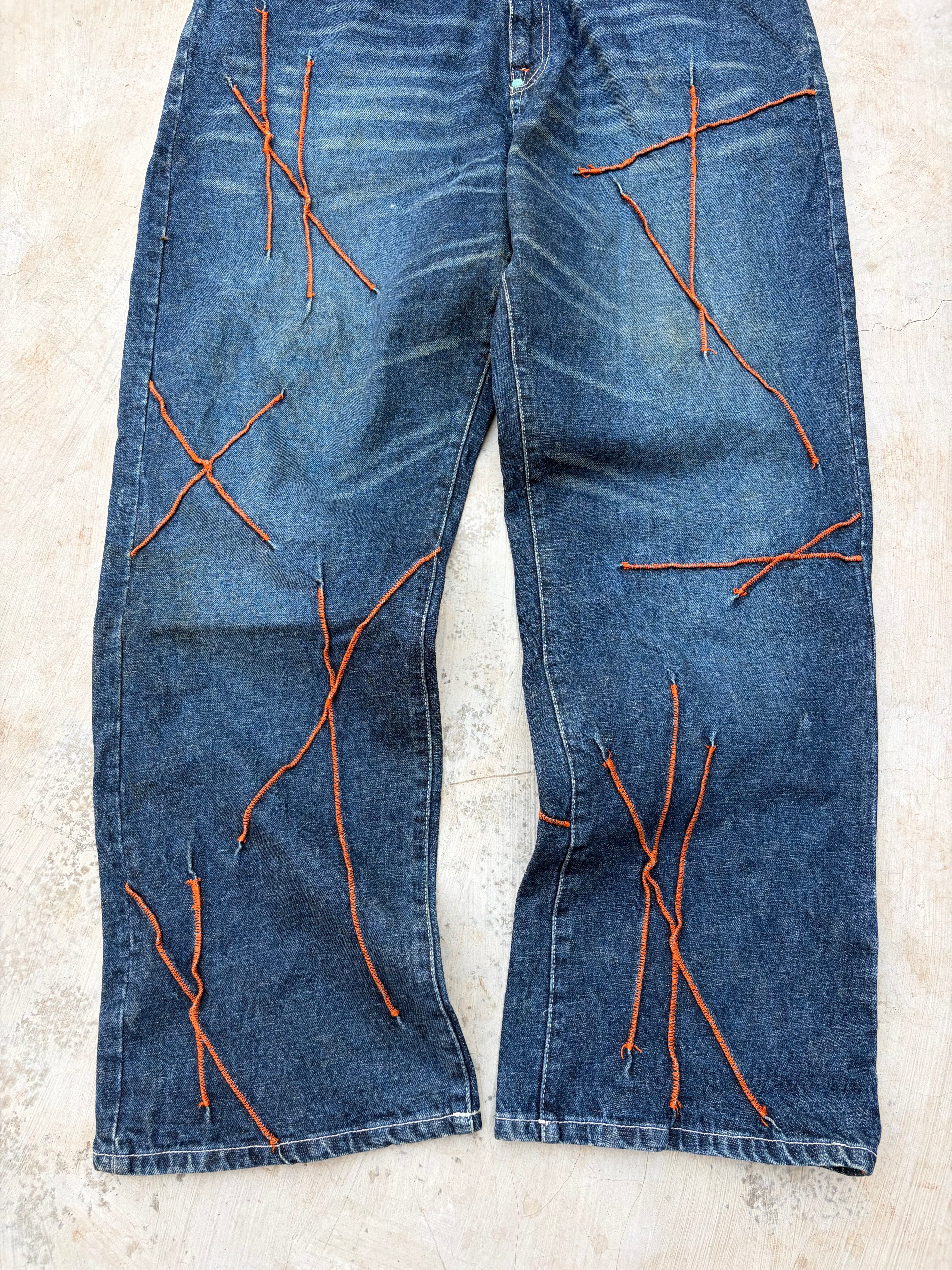 Vintage 00s Akademiks Y2K Orange Stiching Jeans