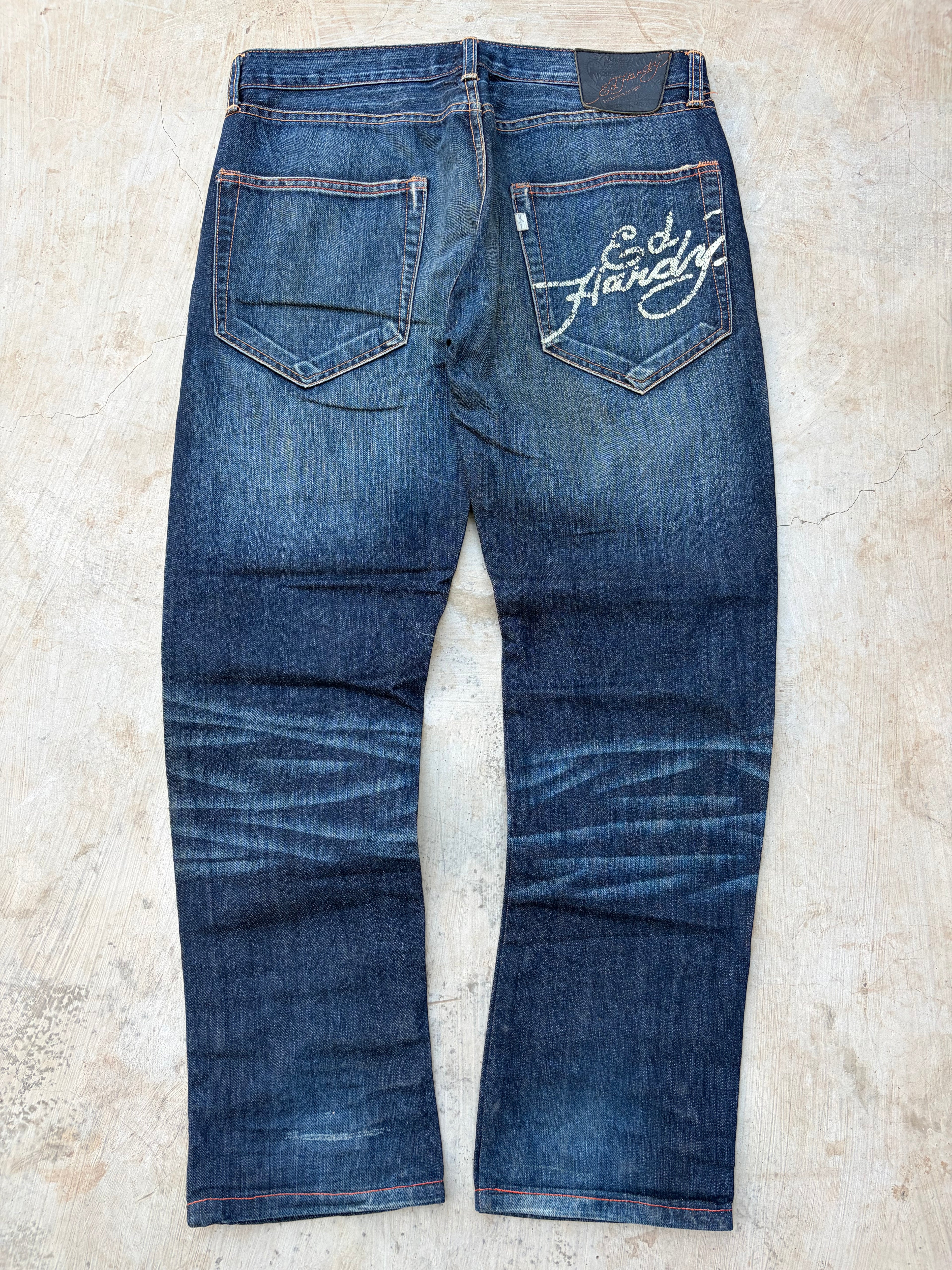 Vintage Ed Hardy Jeans Skull Embroidery Denim Y2K Straight Size 34