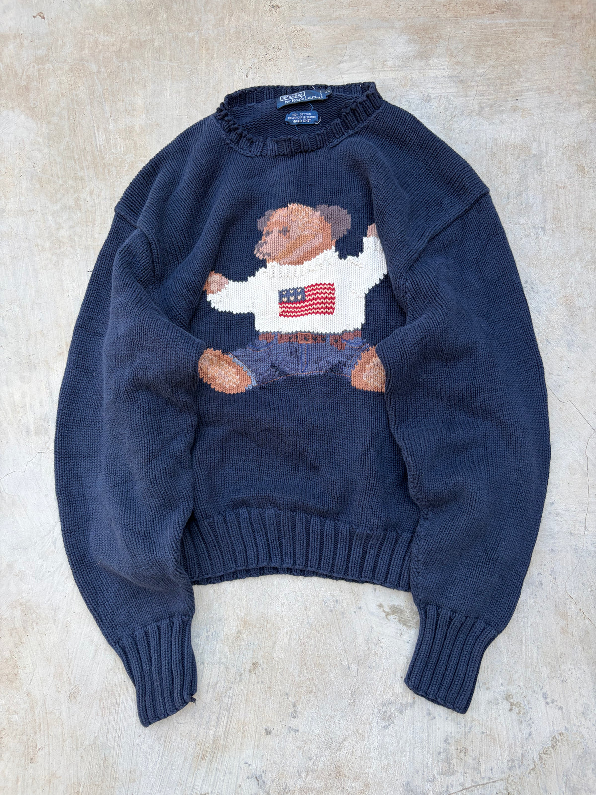 Rare 1992 Polo Ralph Lauren Polo Bear USA Flag Sweater Kanye West L/XL