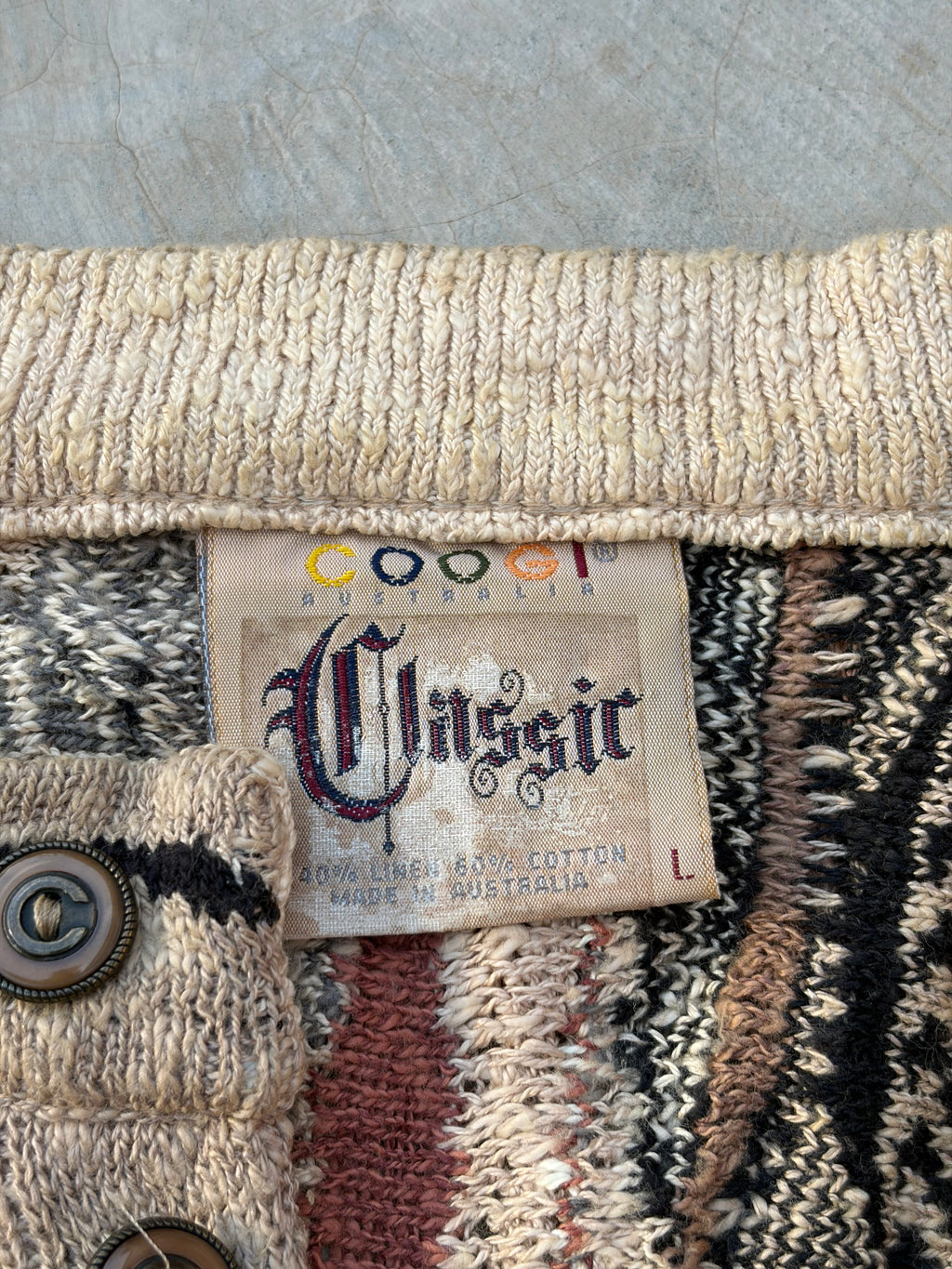 Vintage 90s COOGI Australia Textured Knit Henley Sweater Size L