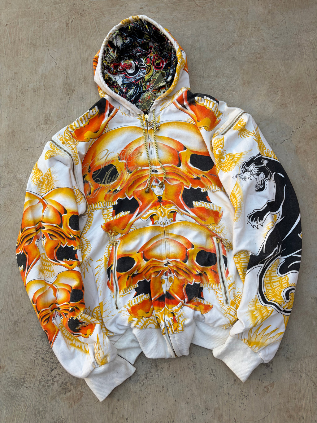 Christian Audigier Reversible Skull Hoodie Detachable Sleeves Y2K Rare L