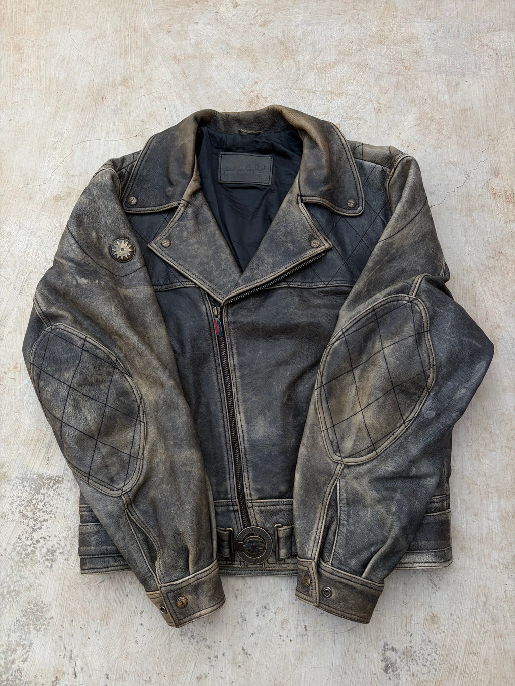Vintage 90s Sunfaded Leather Biker Jacket XL