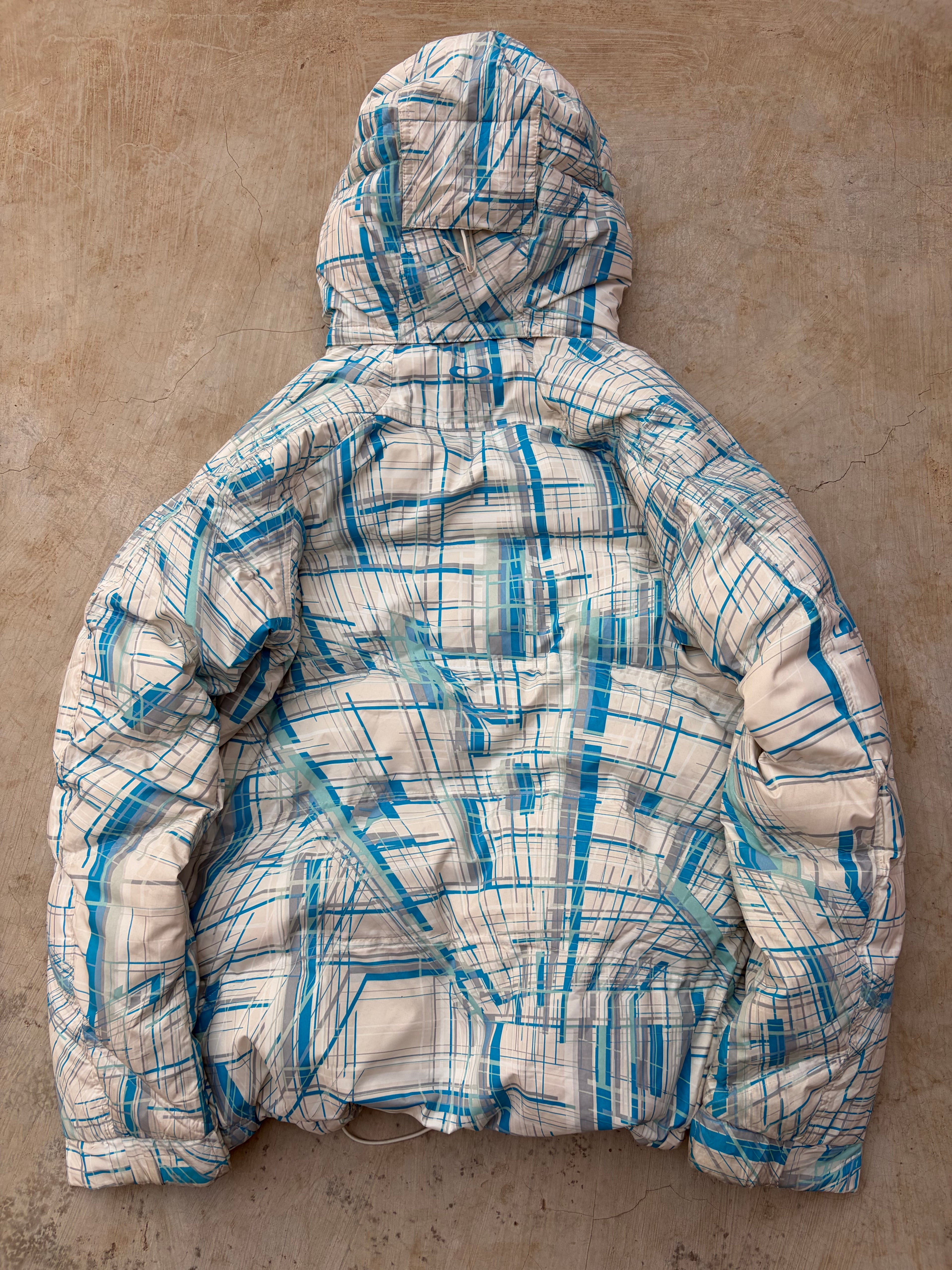 00s Oakley Down Blue Geometric Pattern Magnetic Closure Tech Jacket S/M