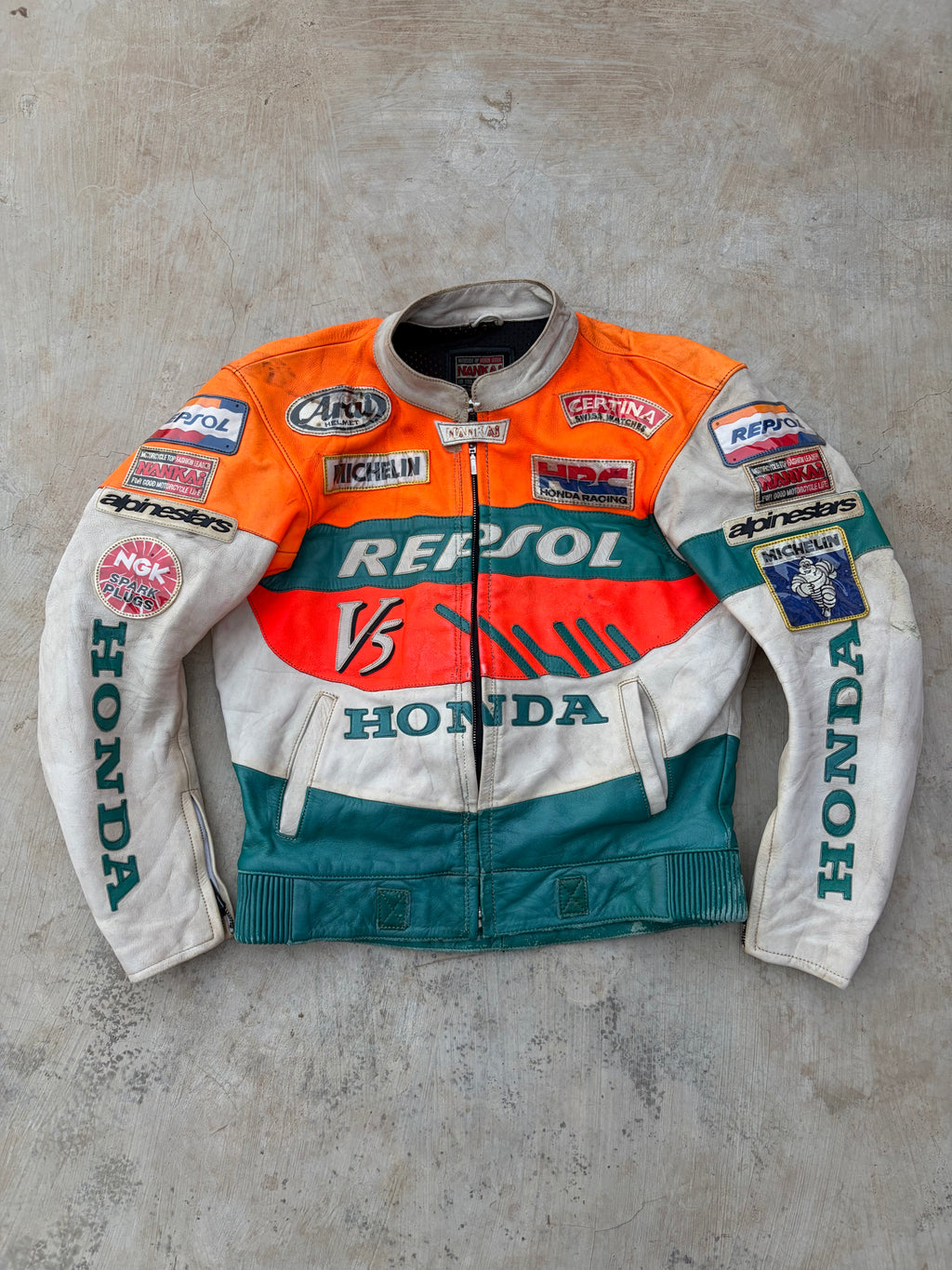 Vintage 00s Honda Repsol Racing Leather Jacket Nankai Moto GP Style M
