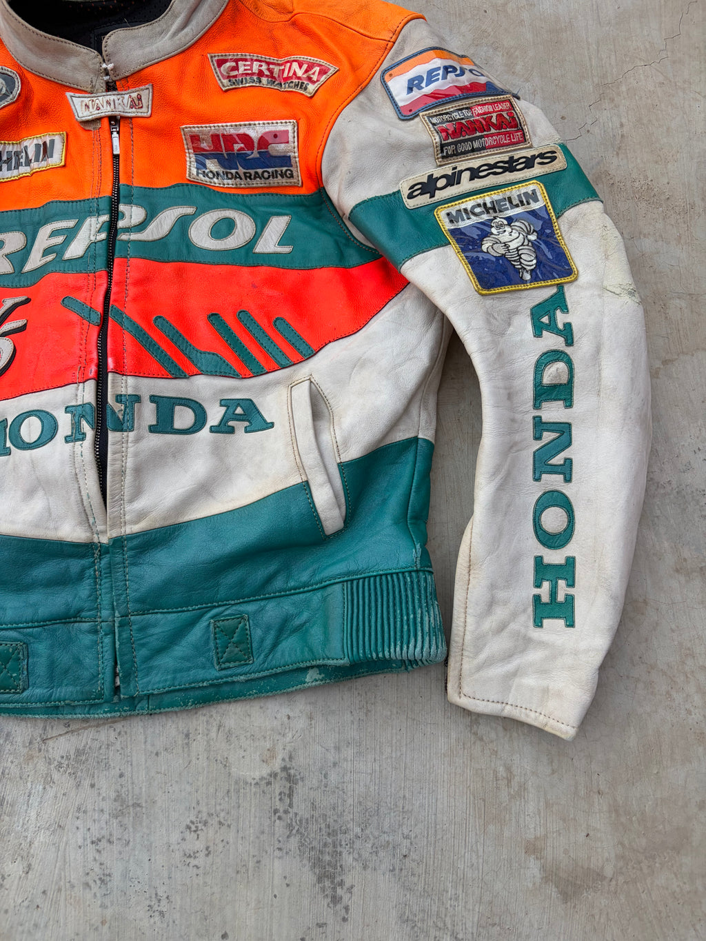 Vintage 00s Honda Repsol Racing Leather Jacket Nankai Moto GP Style M