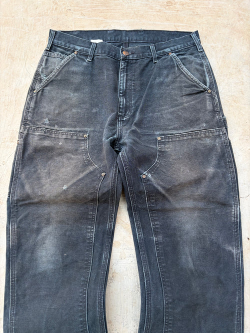 Carhartt Double Knee Carpenter Jeans DistressedFaded Black Cut Hem 34x29.5