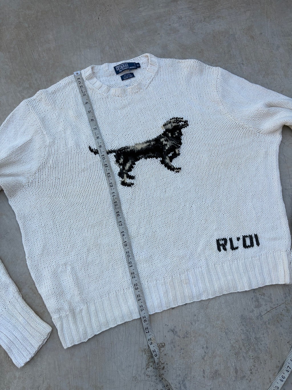 2001 Vintage Polo Ralph Lauren Hand Knit Dog Sweater L/XL