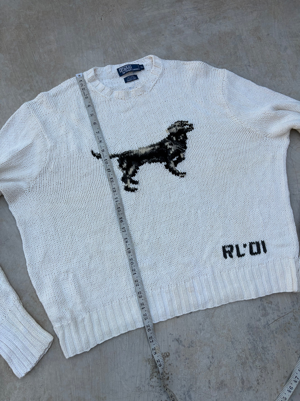 2001 Vintage Polo Ralph Lauren Hand Knit Dog Sweater L/XL