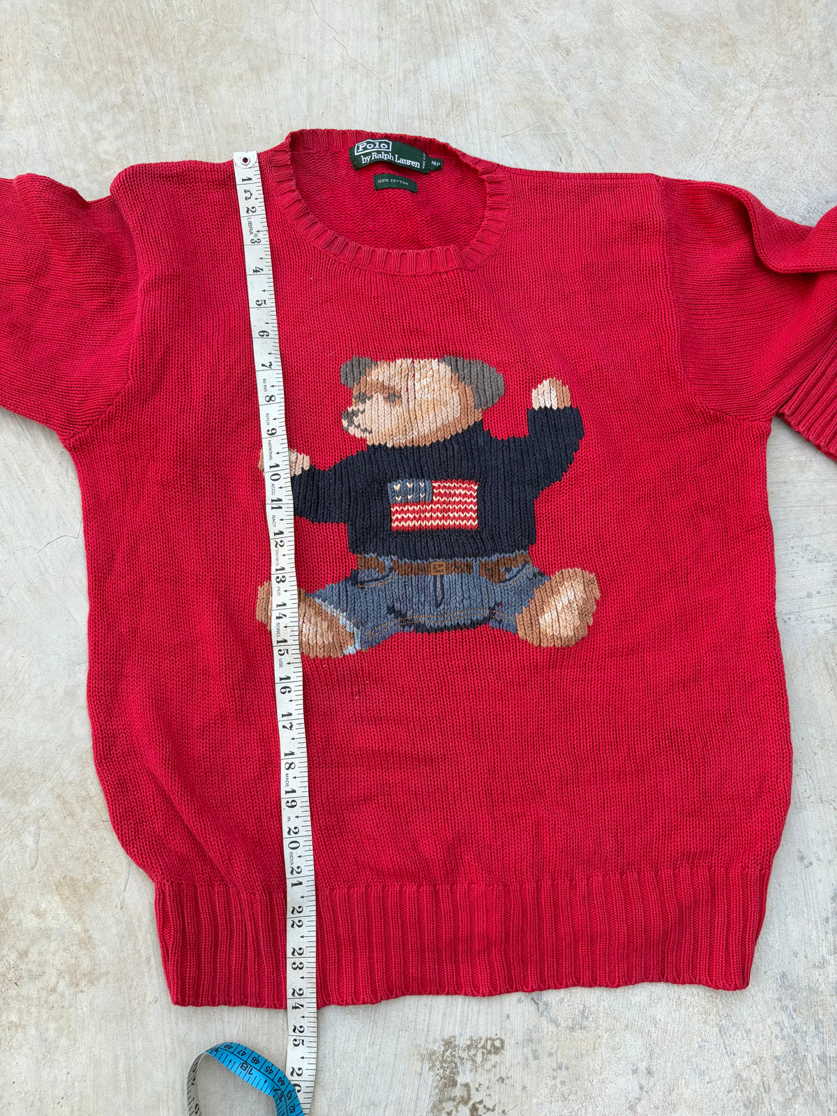 Rare 90s Polo Ralph Lauren Polo Bear USA Flag Sweater S/M