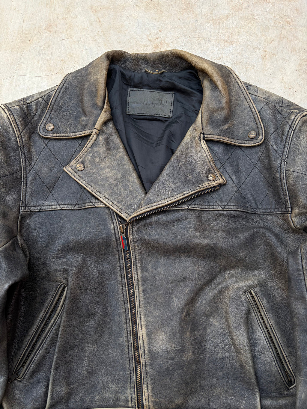 Vintage 90s Sunfaded Leather Biker Jacket XL