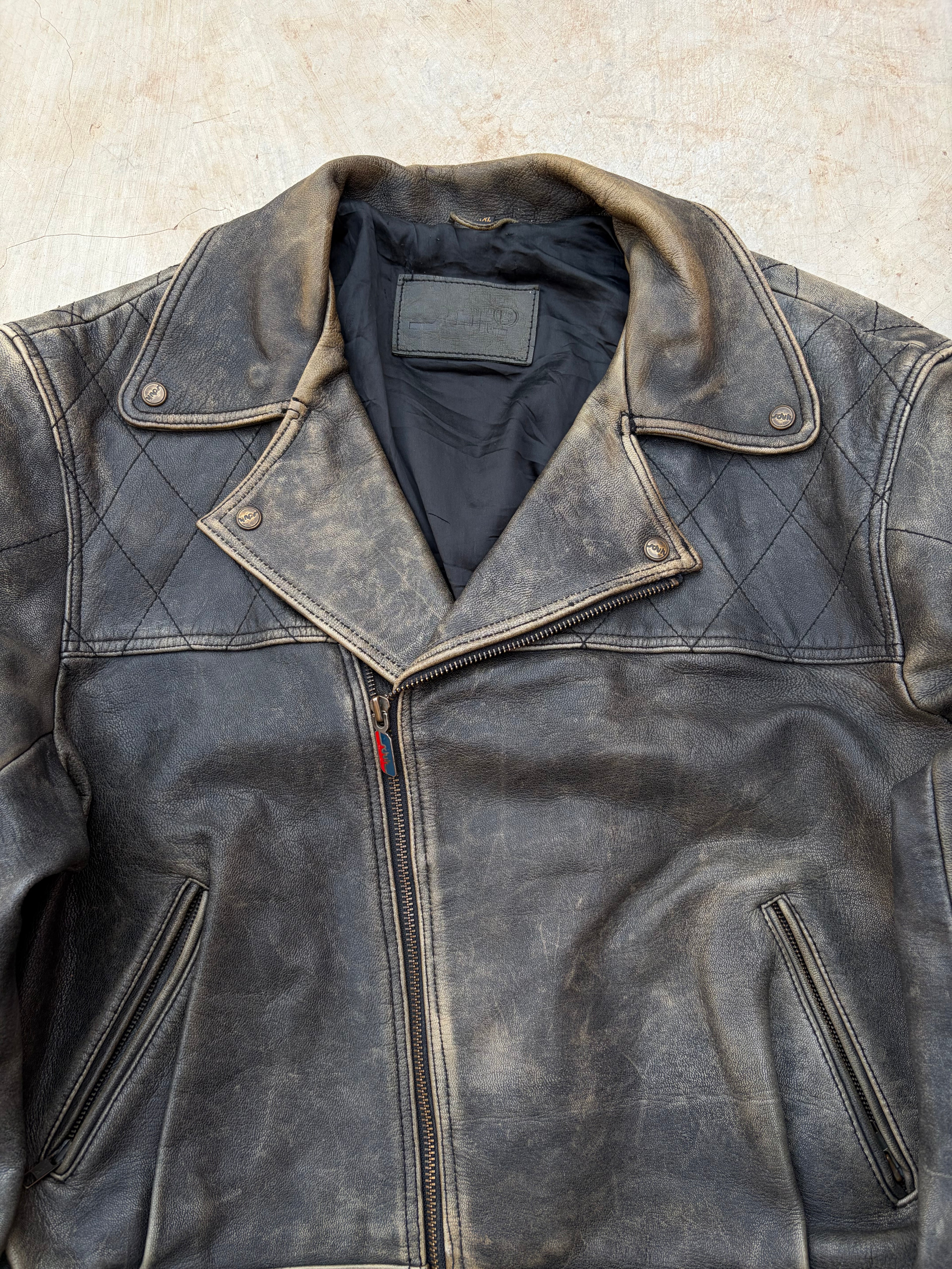 Vintage 90s Sunfaded Leather Biker Jacket XL