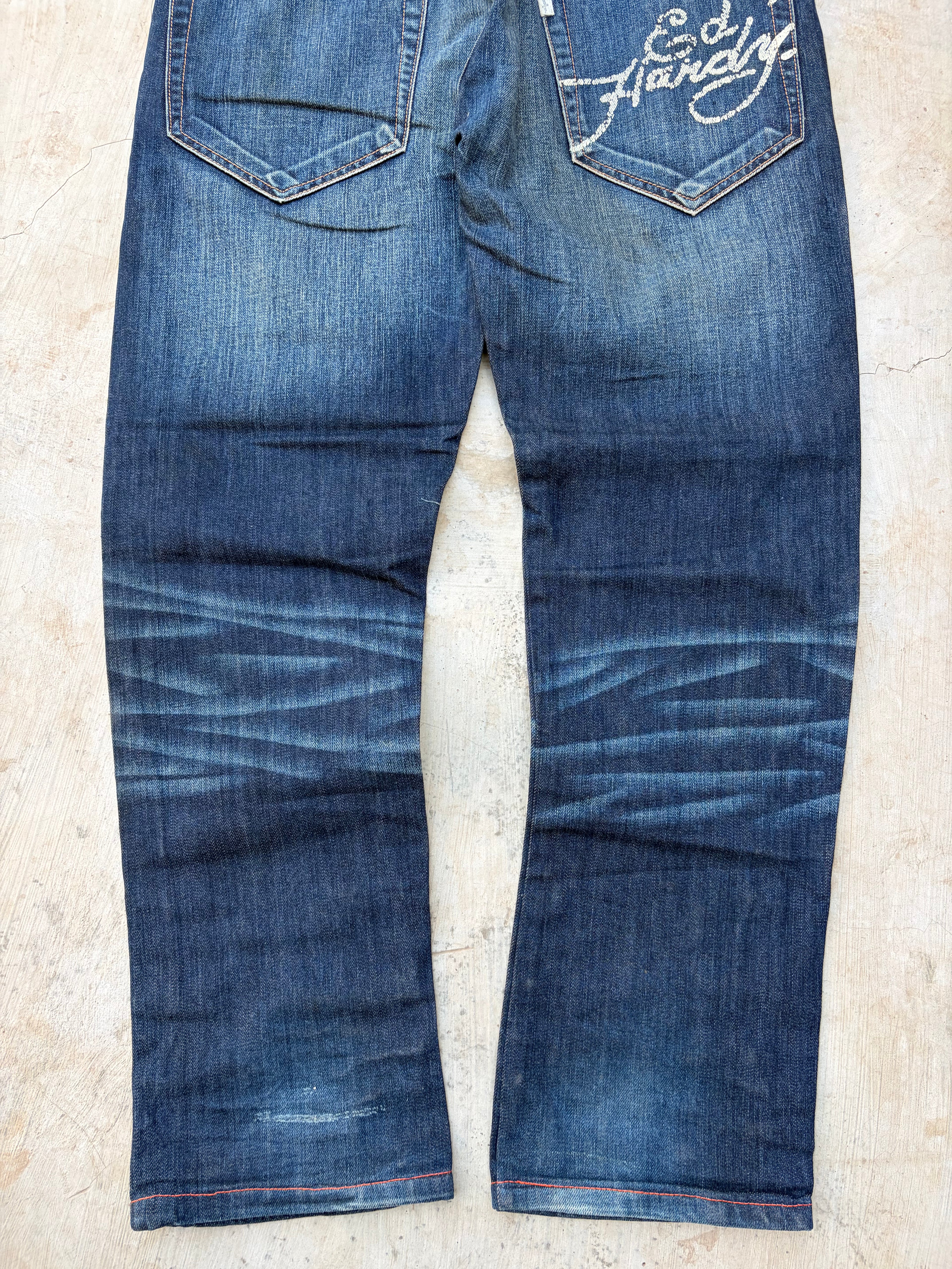 Vintage Ed Hardy Jeans Skull Embroidery Denim Y2K Straight Size 34