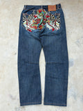 Vintage 00s Ed Hardy Dragon & Eagle Embroidered Denim Jeans 33