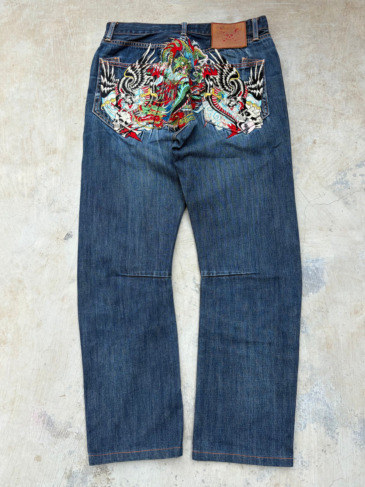 Vintage 00s Ed Hardy Dragon & Eagle Embroidered Denim Jeans 33