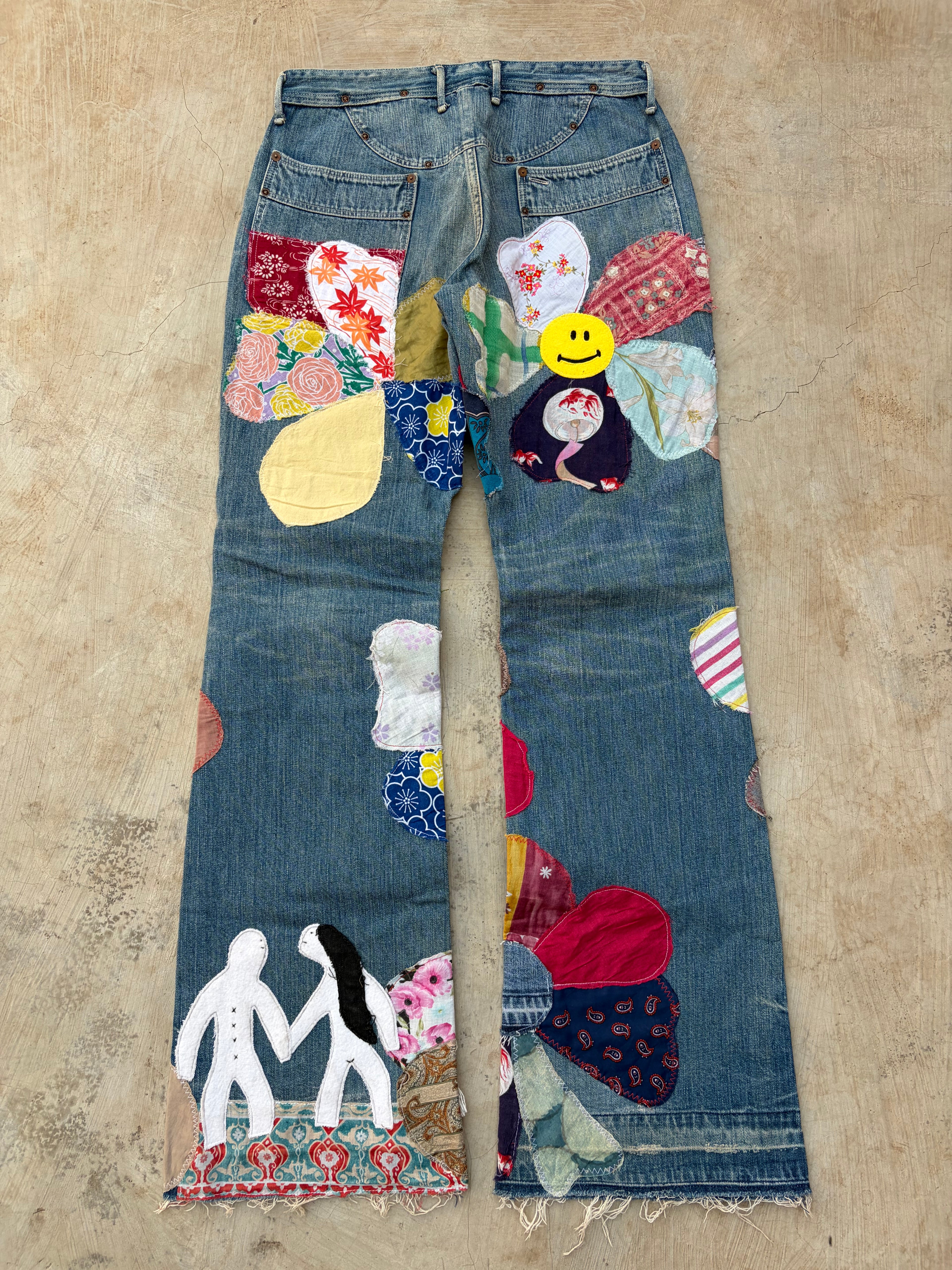 Archive 00s Kapital Kiro Hirata Patchwork Boro Flared Denim Jeans 32