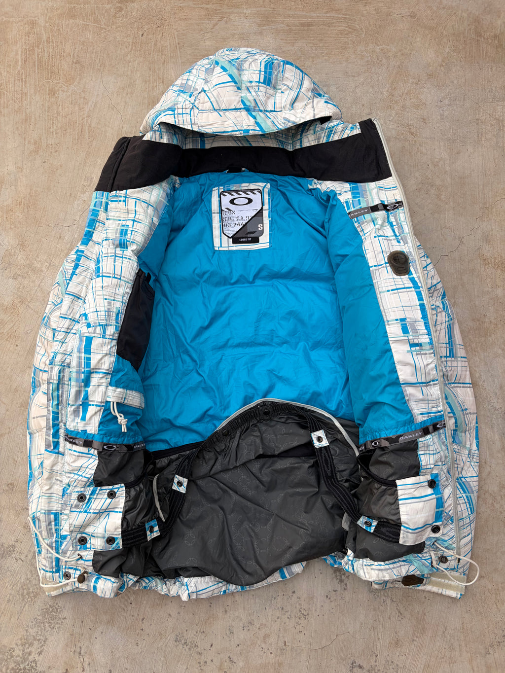 00s Oakley Down Blue Geometric Pattern Magnetic Closure Tech Jacket S/M