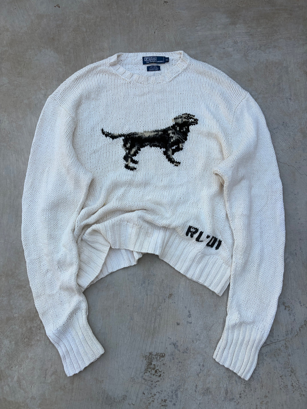 2001 Vintage Polo Ralph Lauren Hand Knit Dog Sweater L/XL