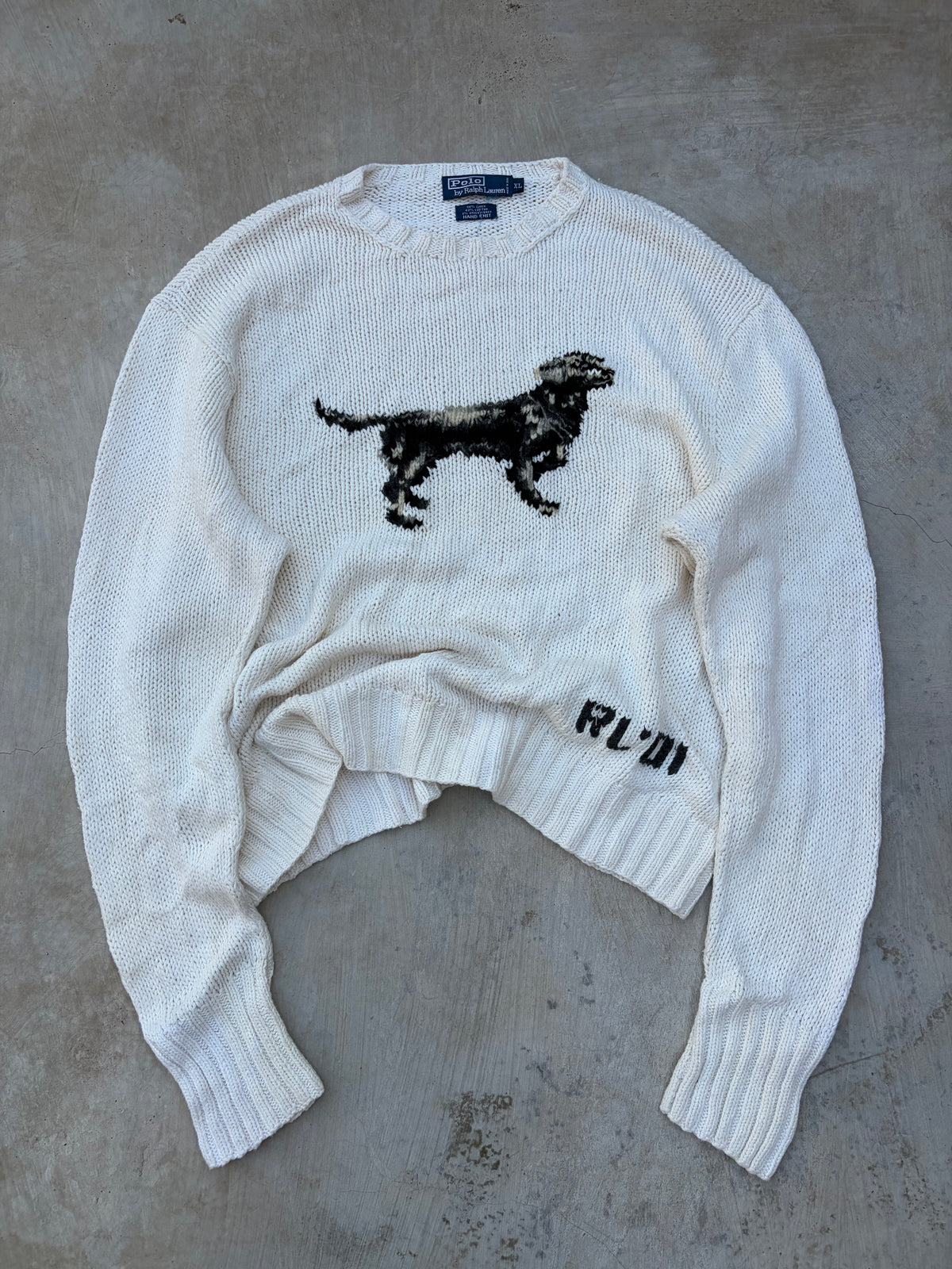 2001 Vintage Polo Ralph Lauren Hand Knit Dog Sweater L/XL