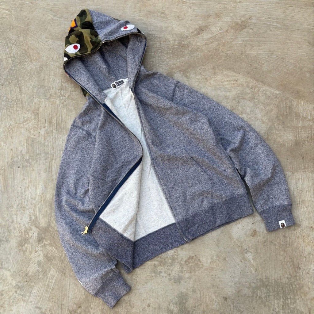 Vintage Bape Heather Shark Full Zip Up Hoodie L