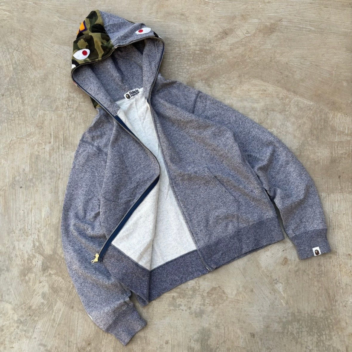 Vintage Bape Heather Shark Full Zip Up Hoodie L