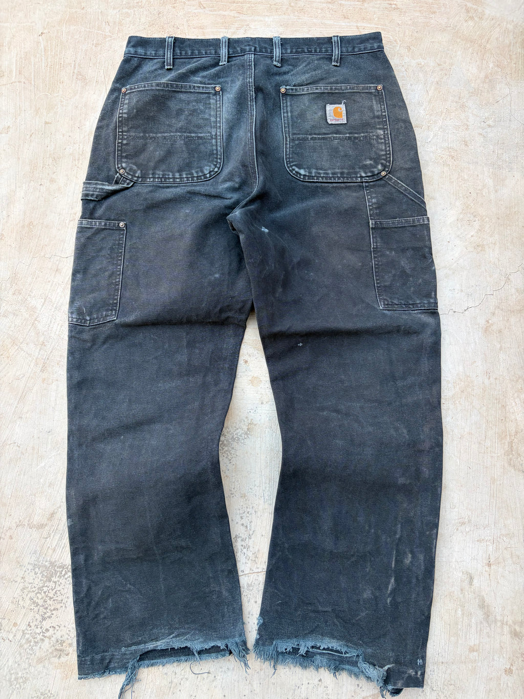 Carhartt Double Knee Carpenter Jeans DistressedFaded Black Cut Hem 34x29.5