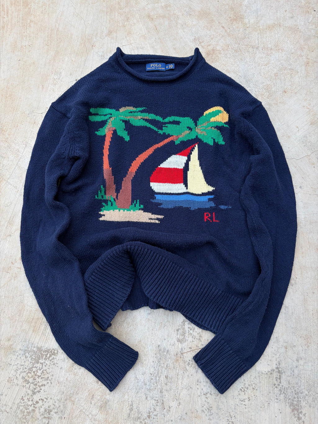 Vintage 00s Polo Ralph Lauren Nautical rolled neck knit sweater M