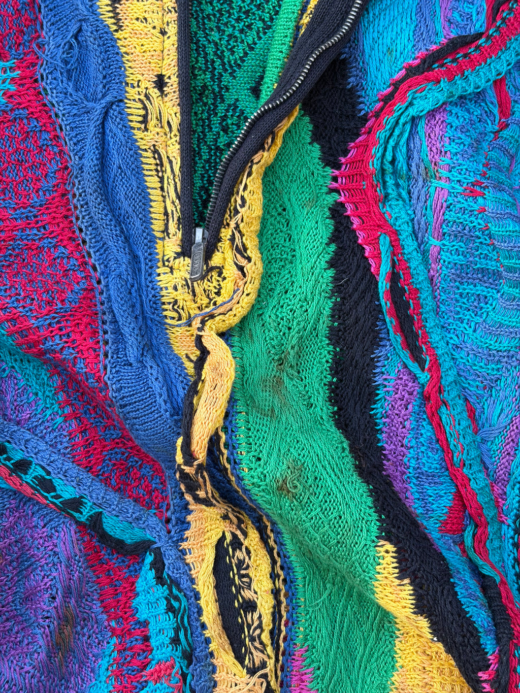 Vintage 90s COOGI Australia 3D Mercerised Cotton Zip Knit Sweater S