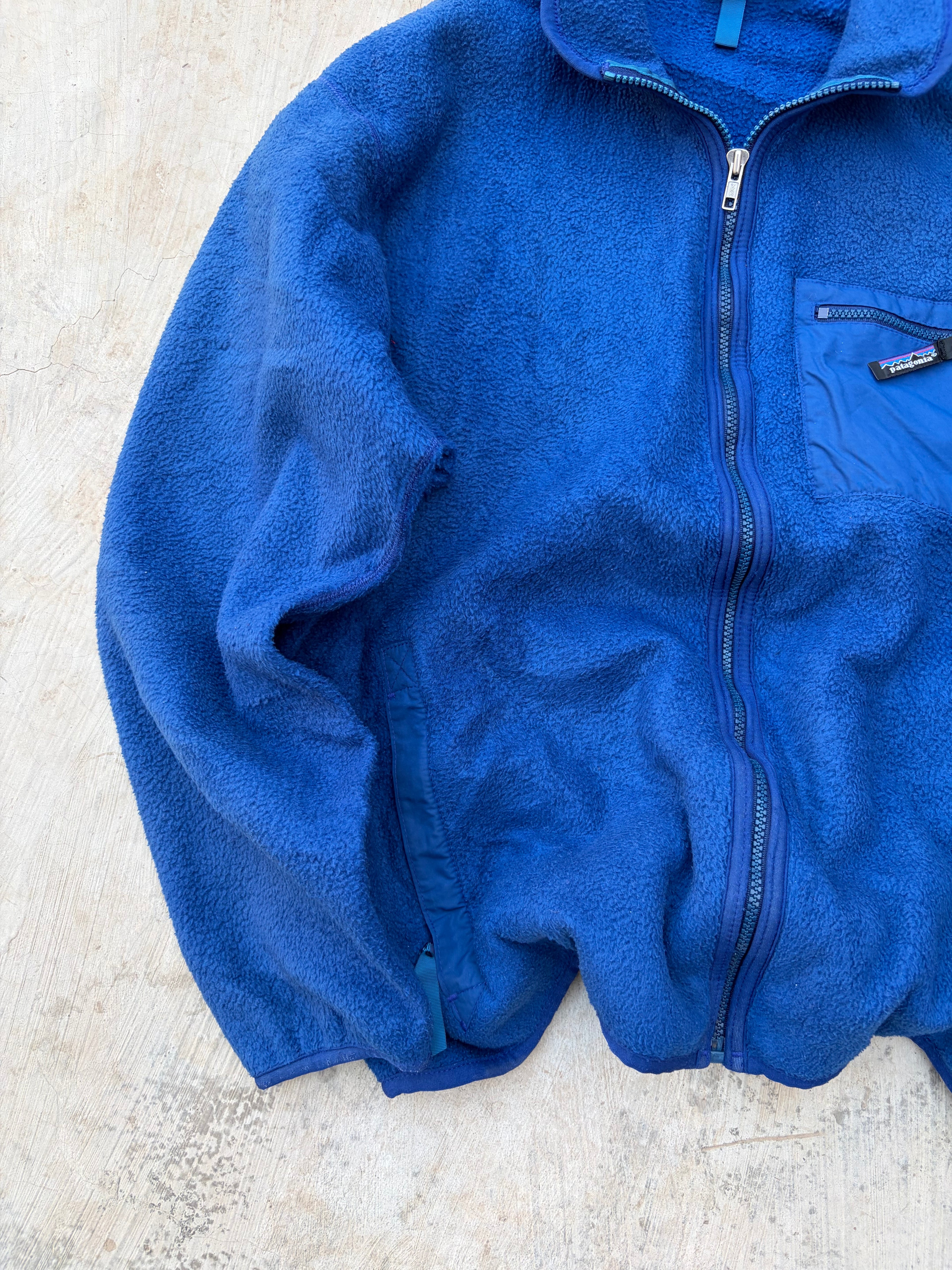 Patagonia Vintage Fleece Jacket Made In USA Blue Full Zip Chest Pocket L/XL