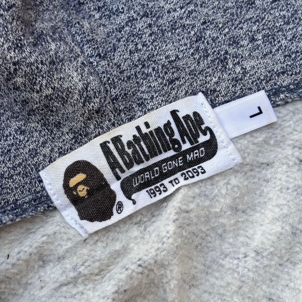 Vintage Bape Heather Shark Full Zip Up Hoodie L