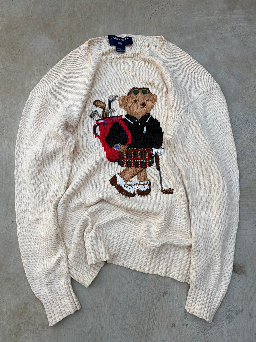 Rare 90s Vintage Ralph Lauren Polo Sport Polo Bear Golf Sweater L