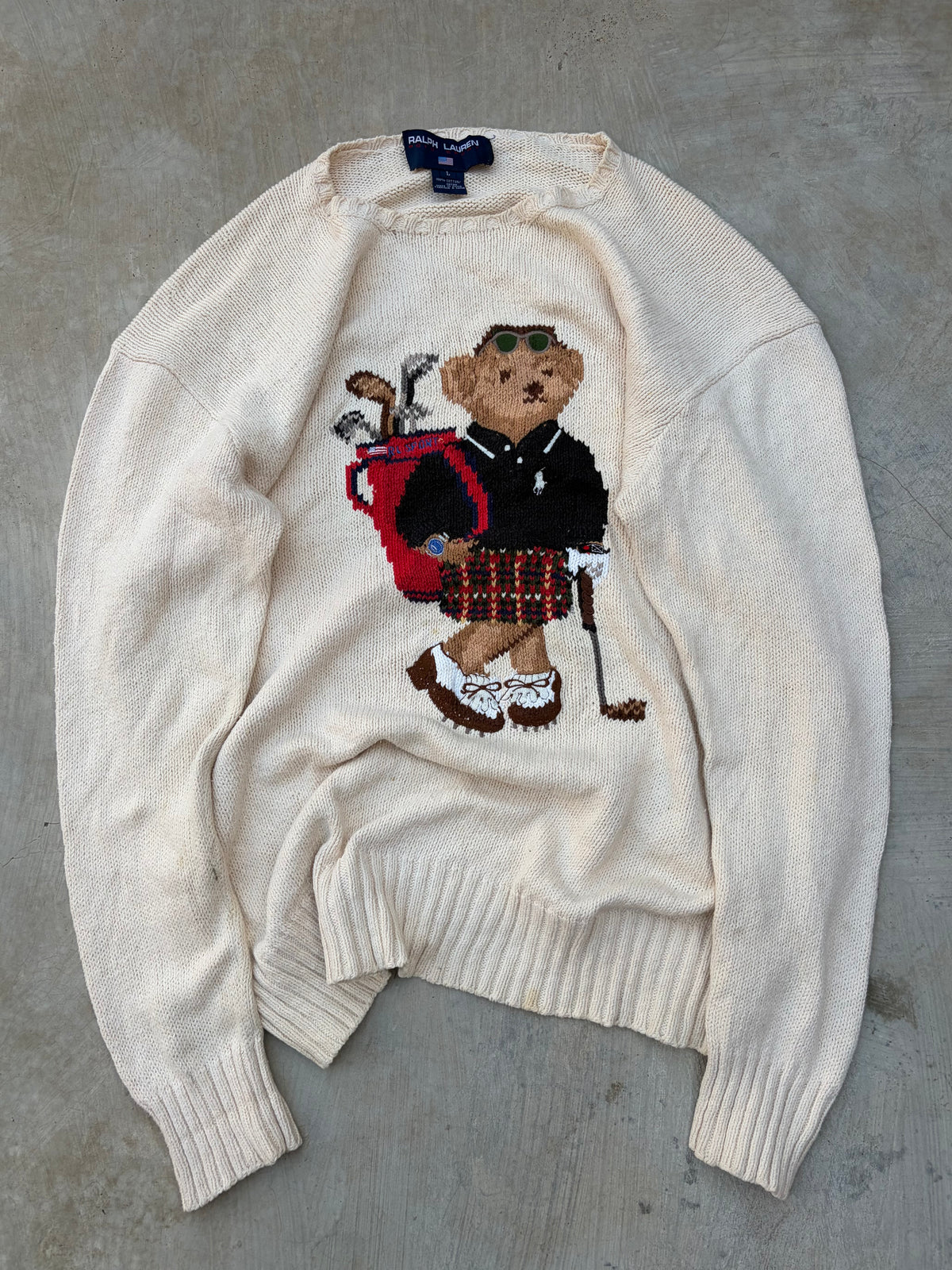 Rare 90s Vintage Ralph Lauren Polo Sport Polo Bear Golf Sweater L