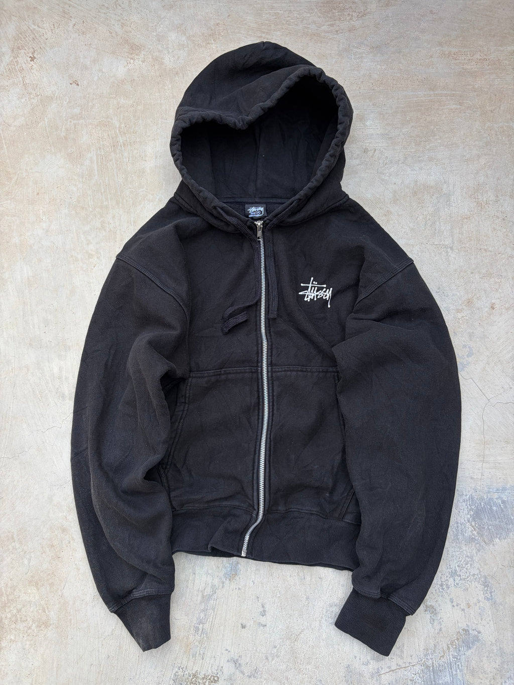 Vintage 00s Stüssy Black Zip-Up Hoodie M