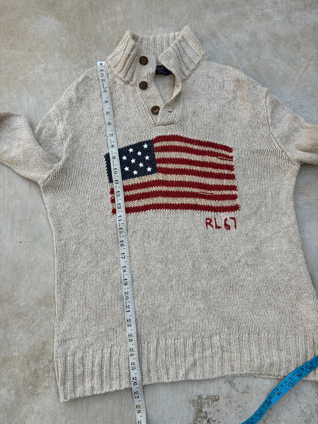 Vintage Polo Ralph Lauren USA Flag Shawl Collar Sweater S/M