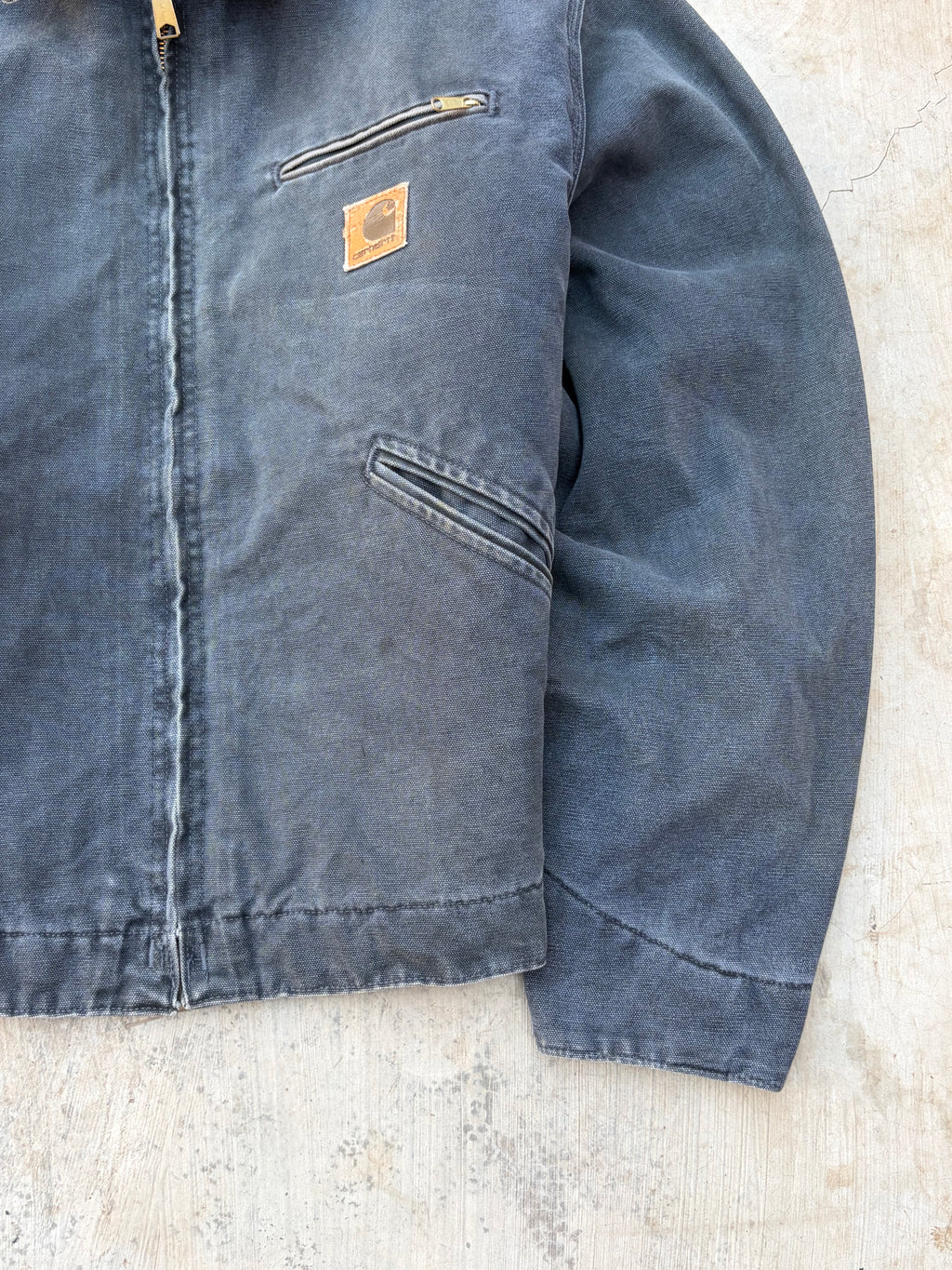 Vintage 90s Carhartt J97 PTL Detroit Jacket Black Fade Tan Collar USA Made Blanket Lined M