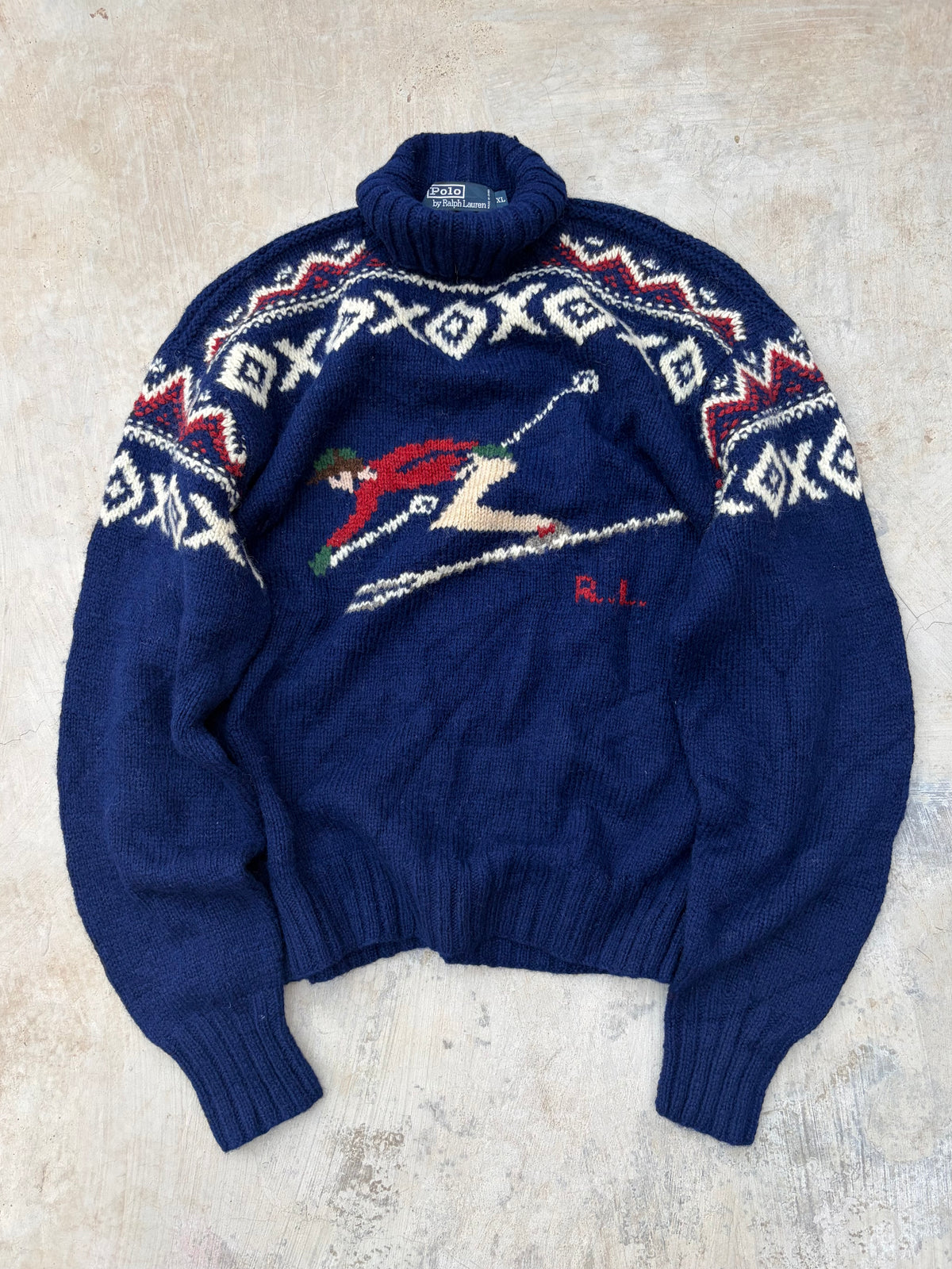 Ultra Rare Vintage Polo Ralph Lauren Ski Knit Sweater L/XL